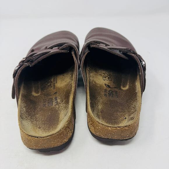 Birki’s Brown Leather Clogs Sandals Slip On Comfort Double Buckle EU 39 US 8 - Picture 7 of 10